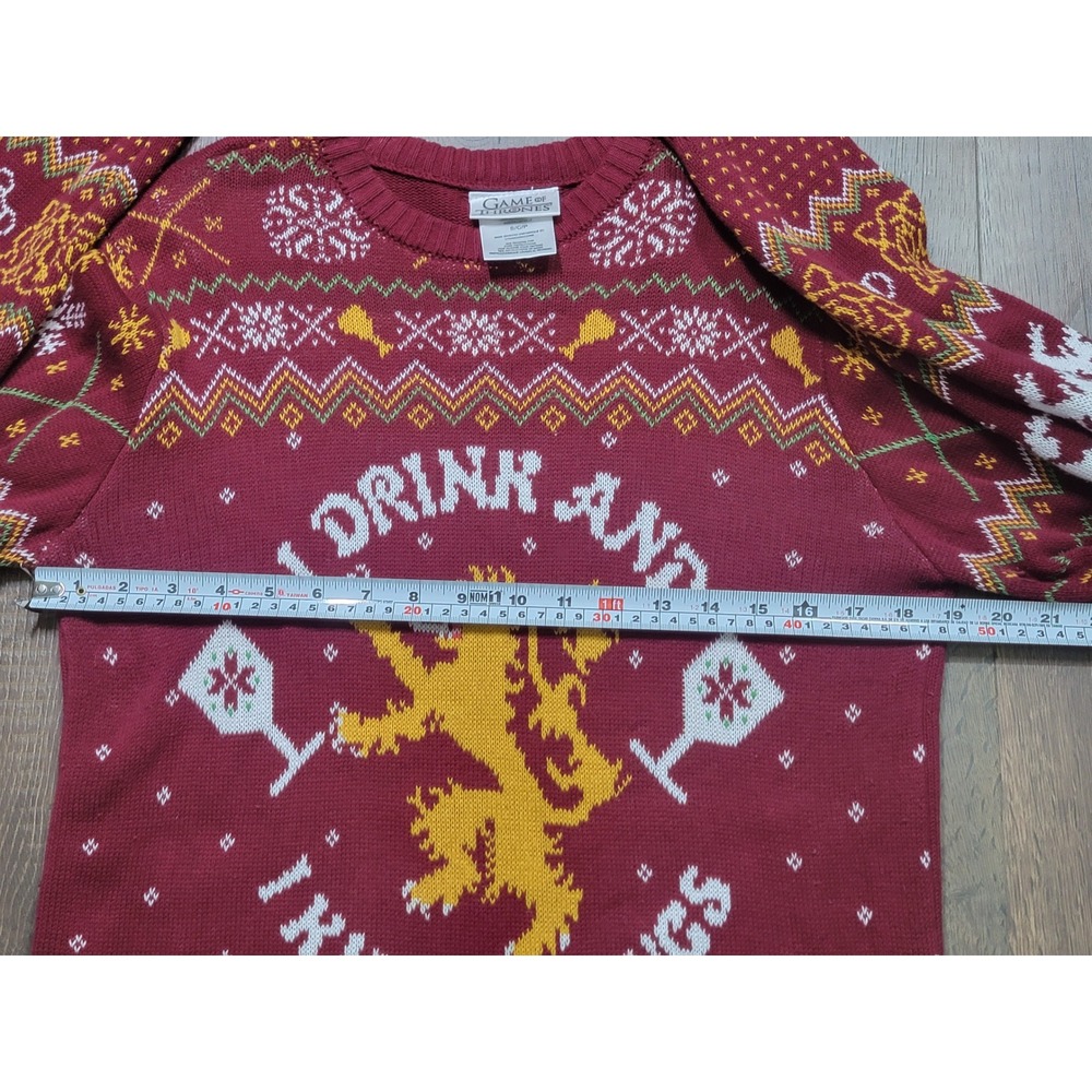 Game of Thrones Lannister I Drink and I Know Things Holiday Sweater Maroon Small - Picture 2 of 7